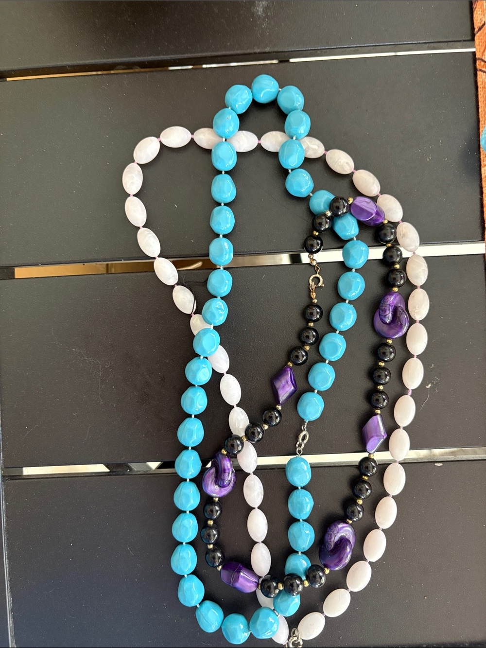 Multi-Strand Turquoise, Lavender & Purple Beaded Necklace